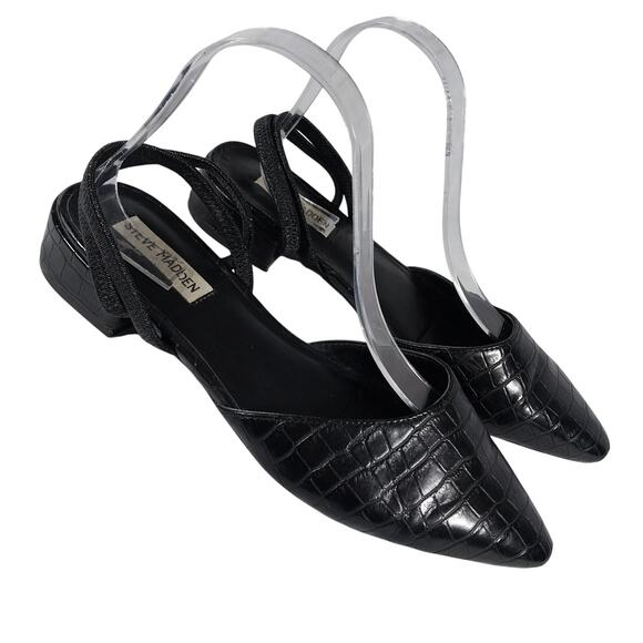 STEVE MADDEN! BLACK VEGAN LEATHER CROCO IMPRINT POINTY TOE LOW HEELS! SZ 8.5M - Picture 10 of 10